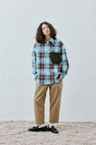 QUIETIST (クワイエティスト) Knit Pocket Check Shirts (blue)