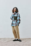 QUIETIST (クワイエティスト) Knit Pocket Check Shirts (blue)