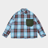 QUIETIST (クワイエティスト) Knit Pocket Check Shirts (blue)