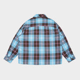 QUIETIST (クワイエティスト) Knit Pocket Check Shirts (blue)