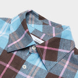 QUIETIST (クワイエティスト) Knit Pocket Check Shirts (blue)