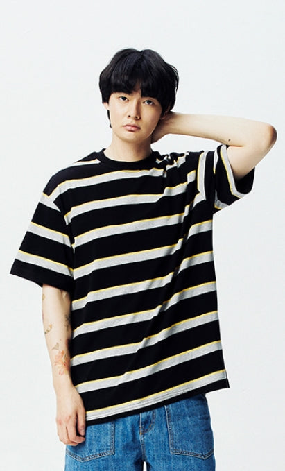 QUIETIST (クワイエティスト) Border Stripe 1/2 T-shirts (black)
