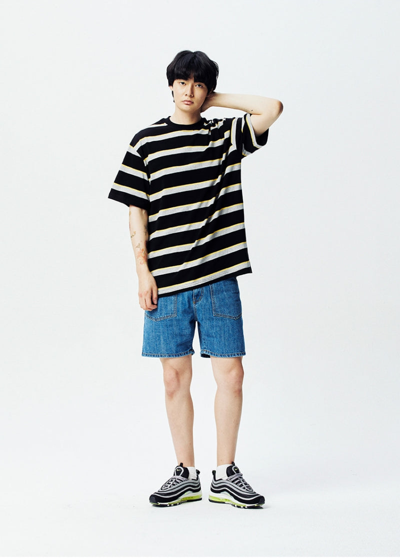 QUIETIST (クワイエティスト) Border Stripe 1/2 T-shirts (black)