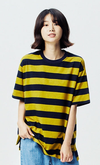 QUIETIST (クワイエティスト) Border Stripe 1/2 T-shirts (olive)