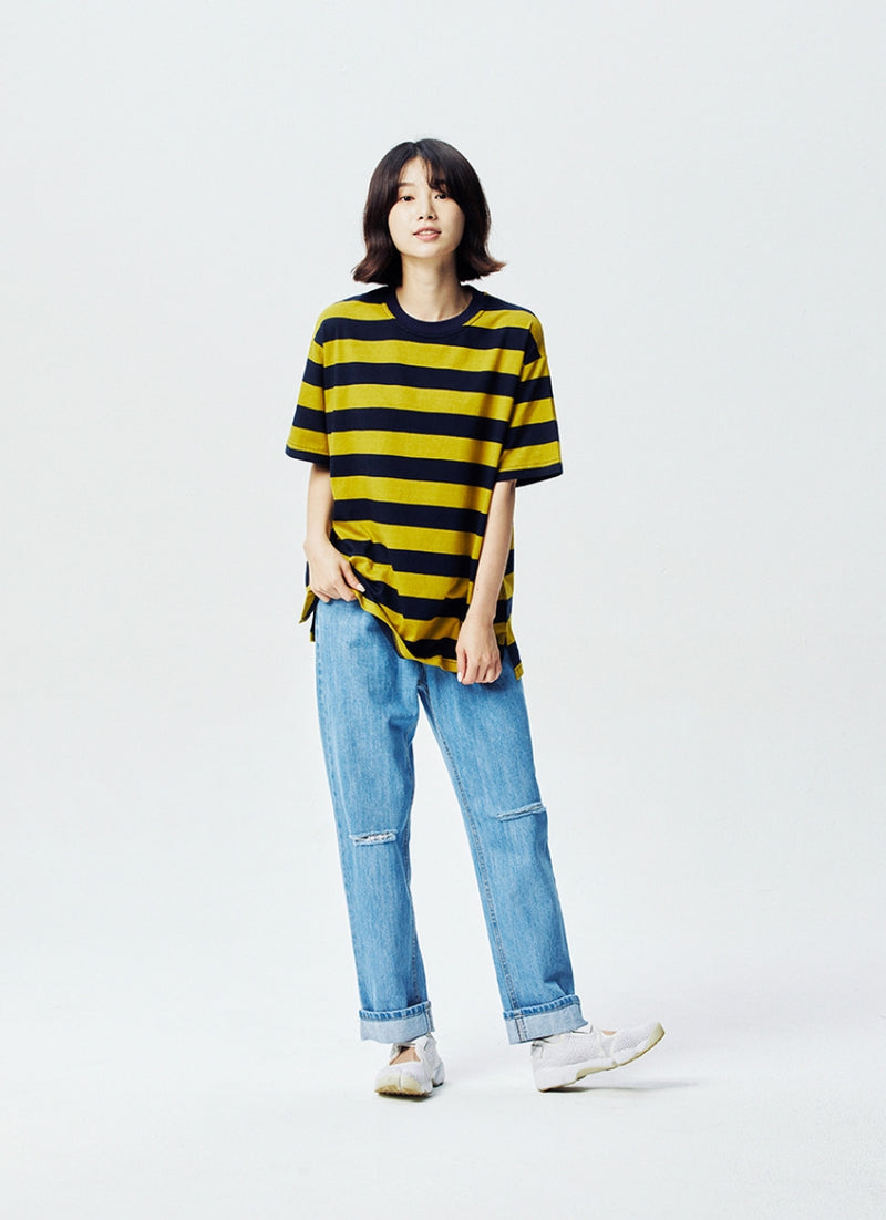 QUIETIST (クワイエティスト) Border Stripe 1/2 T-shirts (olive)