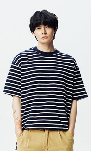 QUIETIST (クワイエティスト) Basic Stripe 1/2 T-shirts (navy)
