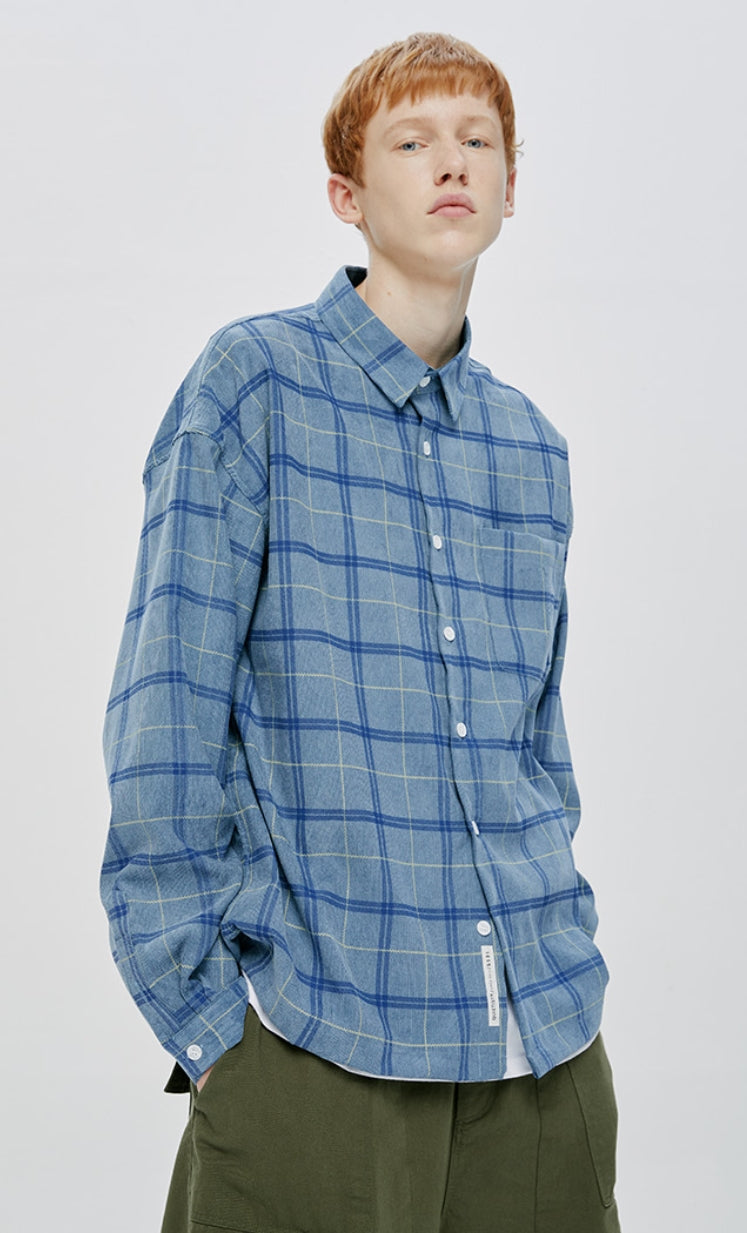 QUIETIST (クワイエティスト) DENIM COLLAR SHIRTS-BLUE