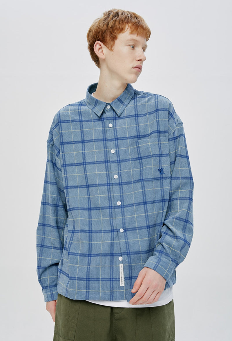 QUIETIST (クワイエティスト) DENIM COLLAR SHIRTS-BLUE