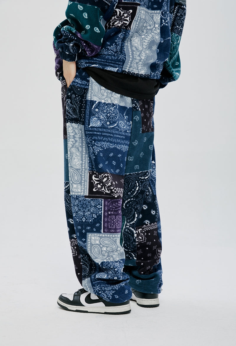 QUIETIST (クワイエティスト)  SAINTPAIN X QUIETIST PAISLEY MIX POLAR FLEECE PANTS-BLACK