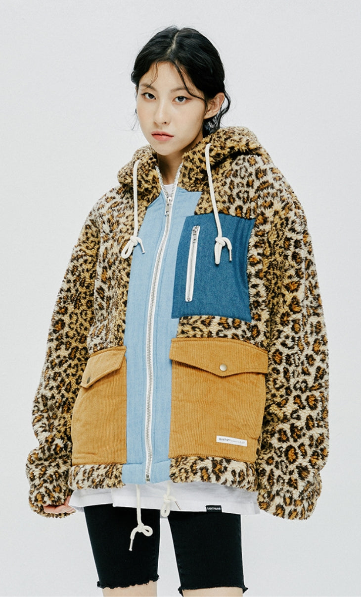 QUIETIST (クワイエティスト)  SAINTPAIN X QUIETIST LEOPARD HEAVY FLEECE MIXED PARKA-BEIGE
