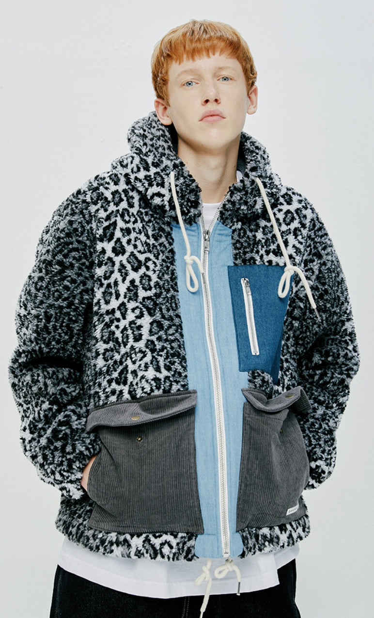 QUIETIST (クワイエティスト)  SAINTPAIN X QUIETIST LEOPARD HEAVY FLEECE MIXED PARKA-GRAY