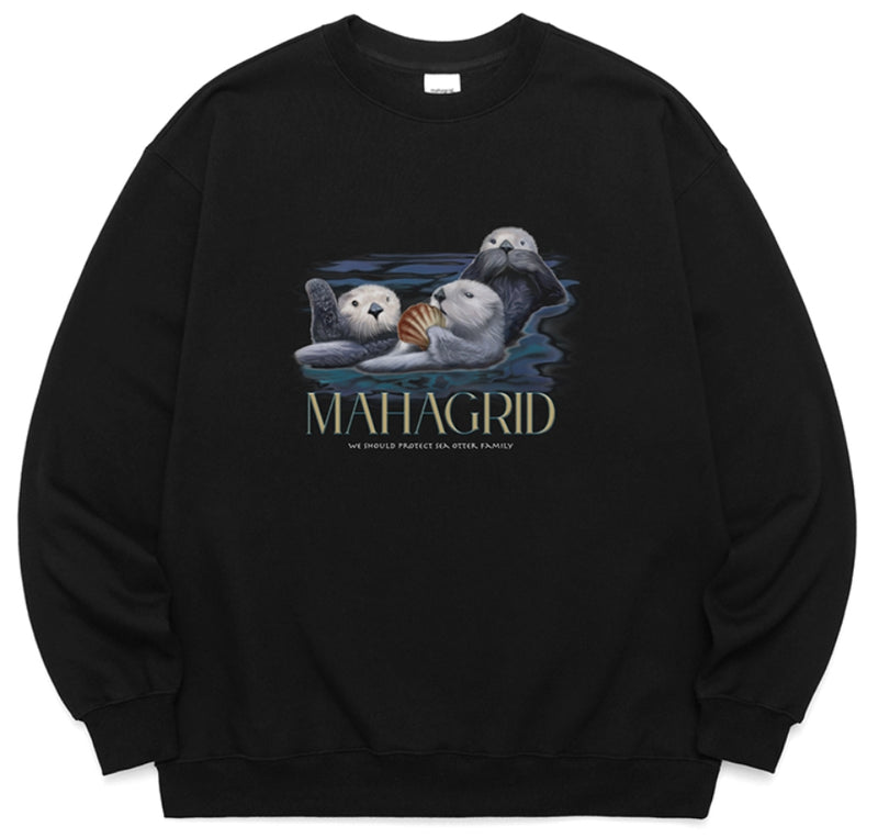 mahagrid (マハグリッド) SEA OTTER FAMILY SWEATSHIRT [BLACK]