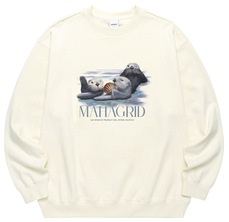 mahagrid (マハグリッド) SEA OTTER FAMILY SWEATSHIRT [CREAM]