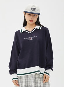 ROMANTIC CROWN(ロマンティック クラウン) PREPPY COLLAR KNIT_NAVY