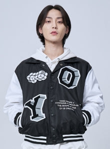 オーワイ(OY) CUBE LOGO VARSITY JACKET-BLACK
