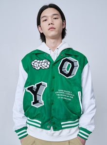 オーワイ(OY) CUBE LOGO VARSITY JACKET-GREEN