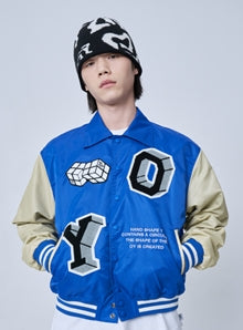 オーワイ(OY) CUBE LOGO VARSITY JACKET-BLUE