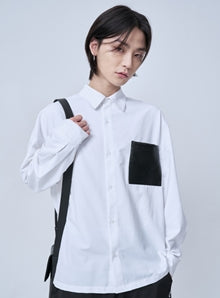 オーワイ(OY) LEATHER POCKET SHIRTS-WHITE