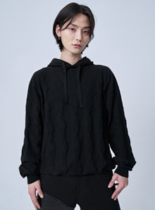 オーワイ(OY) MONOGRAM LOGO KNIT HOODIE-BLACK