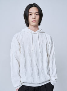オーワイ(OY) MONOGRAM LOGO KNIT HOODIE-WHITE