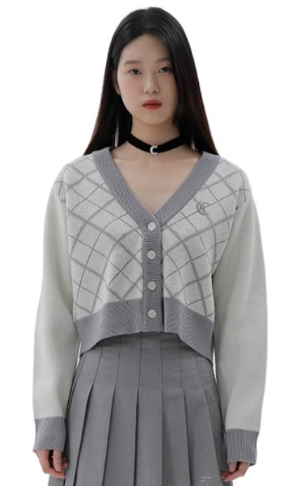 curetty (キュリティー)   C ARGYLE CONTRAST COLOR CARDIGAN_IVORY