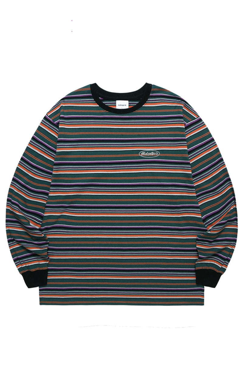 mahagrid (マハグリッド) GOTHIC OVAL STRIPED LS TEE [GREEN]