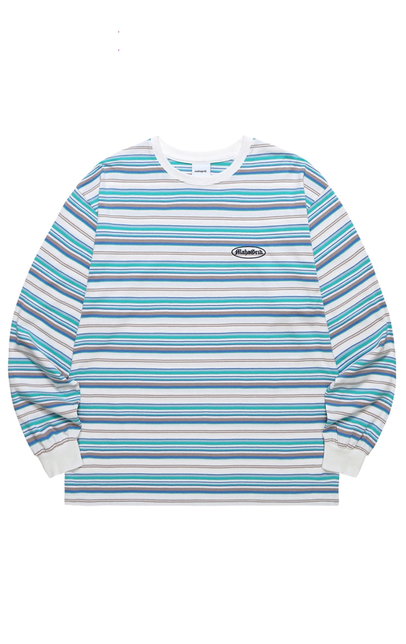 mahagrid (マハグリッド) GOTHIC OVAL STRIPED LS TEE [WHITE]