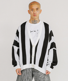 アジョバイアジョ(AJOBYAJO)    Stripe Oversized Cardigan [Black]