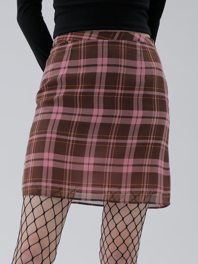 curetty (キュリティー) C SEE-THROUGH LAYERED CHECK SKIR_PINK
