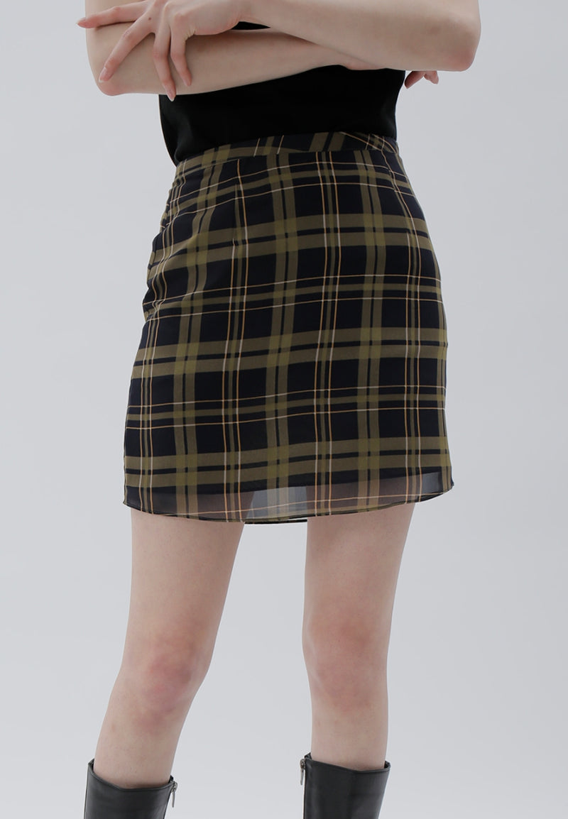 curetty (キュリティー) C SEE-THROUGH LAYERED CHECK SKIR_GREEN