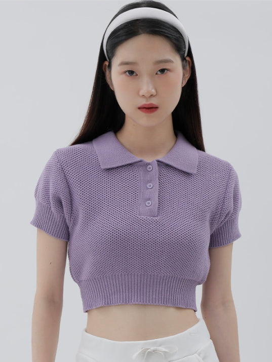 curetty (キュリティー) C BUTTON COLLAR KNIT TOP_PURPLE