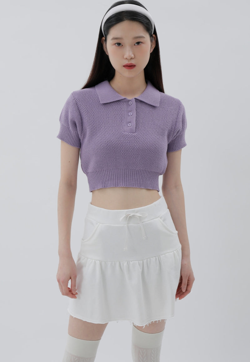 curetty (キュリティー) C BUTTON COLLAR KNIT TOP_PURPLE