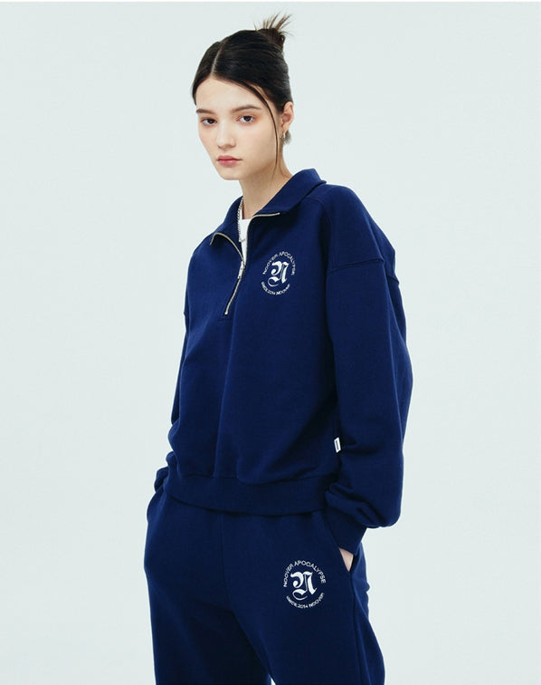 NCOVER（エンカバー）ROMAN TYPO LOGO HALF ZIPUP-NAVY