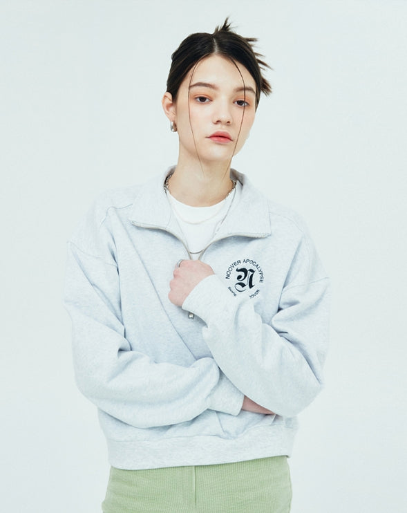 NCOVER（エンカバー）ROMAN TYPO LOGO HALF ZIPUP-WHITE MELANGE