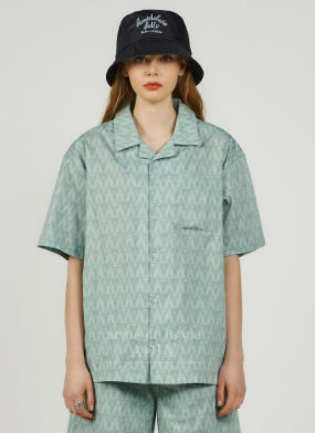 アクメドラビ(acme' de la vie) A LOGO MONOGRAM PATTERN OPEN  COLLAR SHIRT MINT