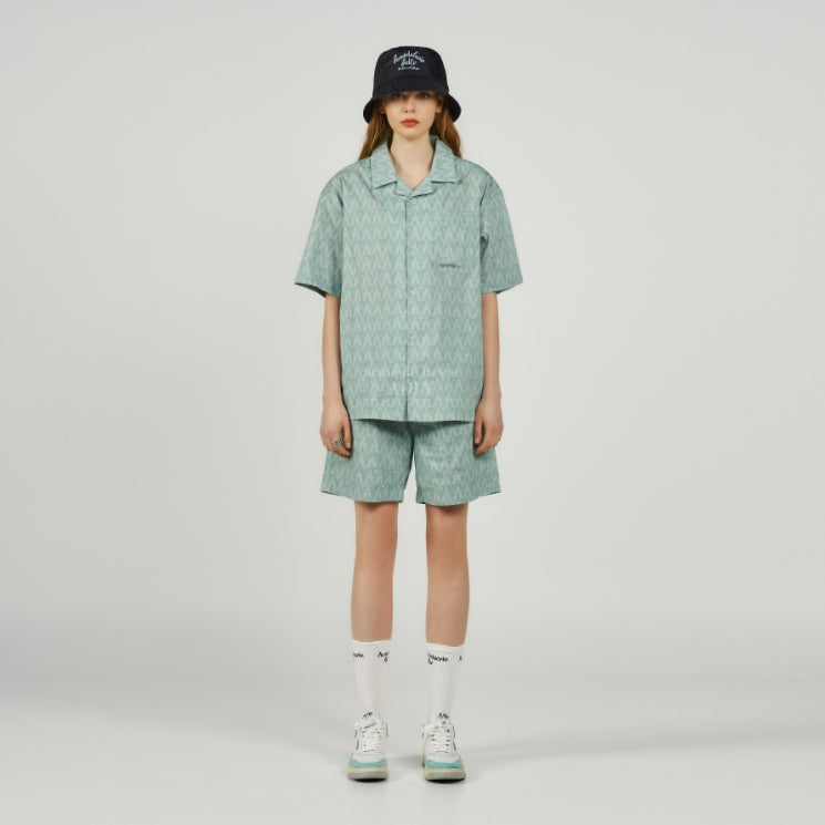 アクメドラビ(acme' de la vie) A LOGO MONOGRAM PATTERN OPEN  COLLAR SHIRT MINT