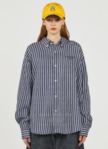 アクメドラビ(acme' de la vie) BASIC LOGO STRIPE SHIRT NAVY