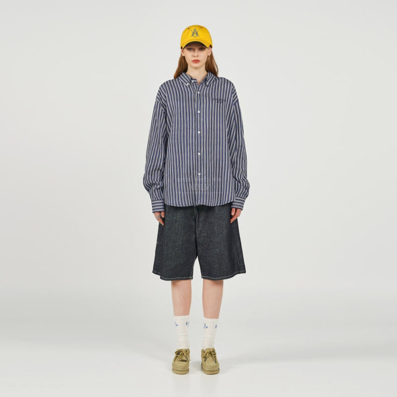 アクメドラビ(acme' de la vie) BASIC LOGO STRIPE SHIRT NAVY