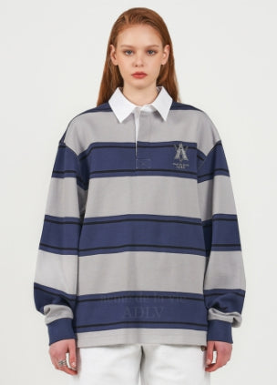 アクメドラビ(acme' de la vie) A LOGO EMBROIDERY STRIPE PATTERN POLO SHIRT NAVY