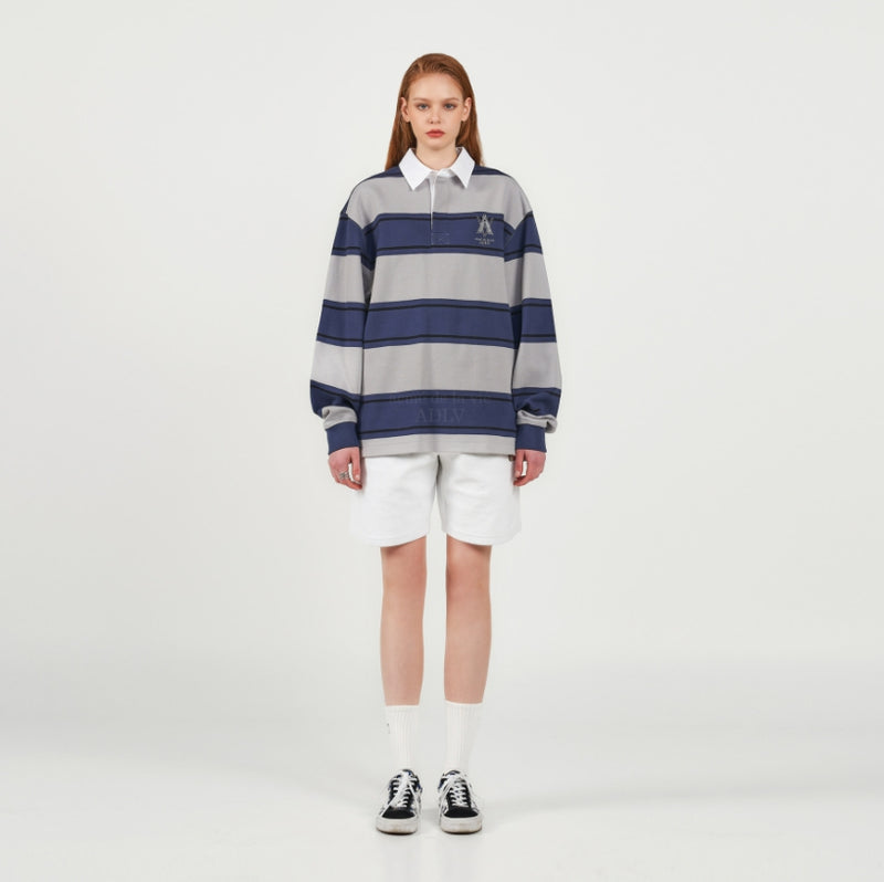 アクメドラビ(acme' de la vie) A LOGO EMBROIDERY STRIPE PATTERN POLO SHIRT NAVY