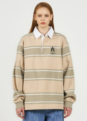 アクメドラビ(acme' de la vie) A LOGO EMBROIDERY STRIPE PATTERN POLO SHIRT BEIGE