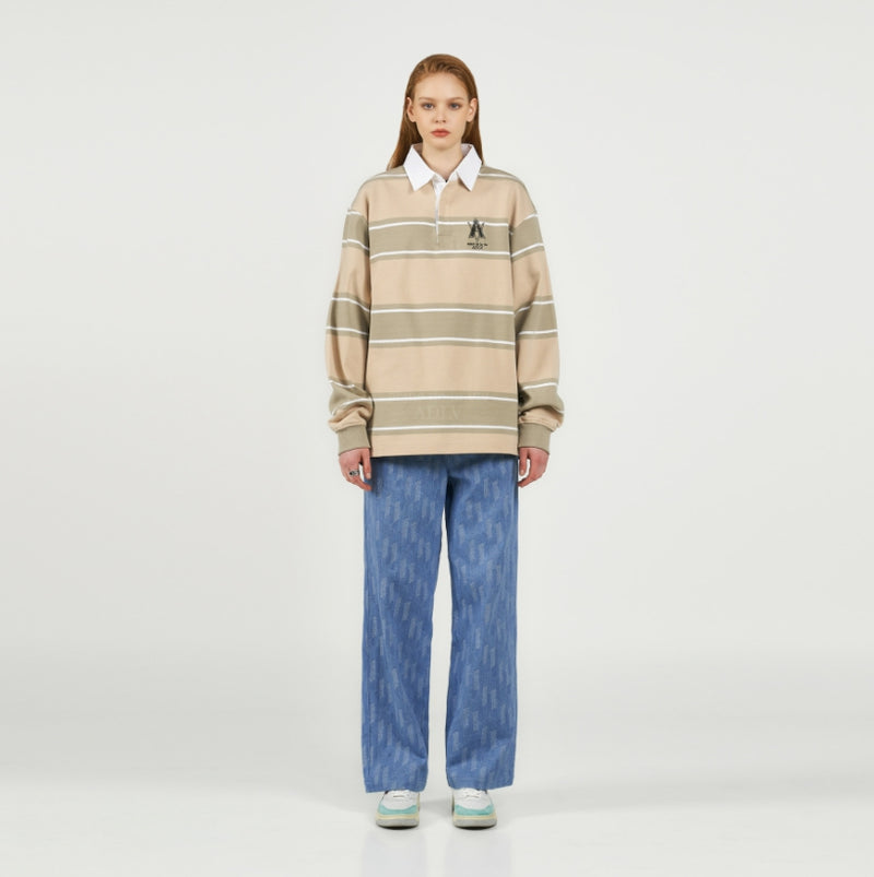 アクメドラビ(acme' de la vie) A LOGO EMBROIDERY STRIPE PATTERN POLO SHIRT BEIGE