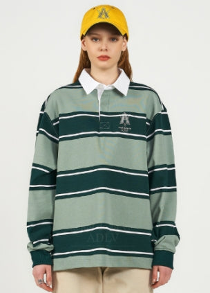アクメドラビ(acme' de la vie) A LOGO EMBROIDERY STRIPE PATTERN POLO SHIRT GREEN