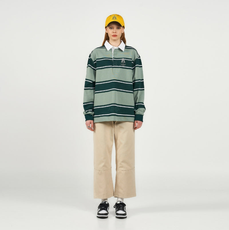 アクメドラビ(acme' de la vie) A LOGO EMBROIDERY STRIPE PATTERN POLO SHIRT GREEN