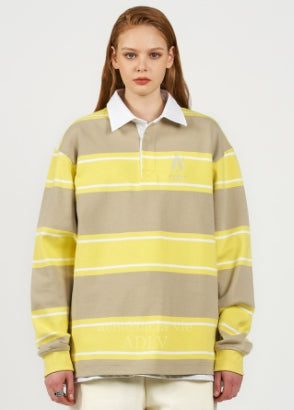 アクメドラビ(acme' de la vie) A LOGO EMBROIDERY STRIPE PATTERN POLO SHIRT YELLOW