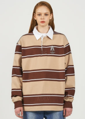 アクメドラビ(acme' de la vie) A LOGO EMBROIDERY STRIPE PATTERN POLO SHIRT BROWN