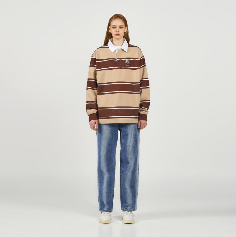 アクメドラビ(acme' de la vie) A LOGO EMBROIDERY STRIPE PATTERN POLO SHIRT BROWN