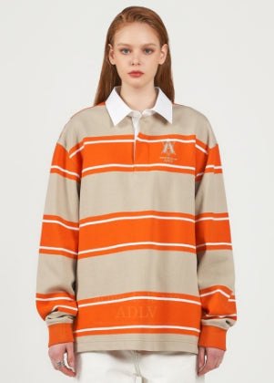 アクメドラビ(acme' de la vie) A LOGO EMBROIDERY STRIPE PATTERN POLO SHIRT ORANGE