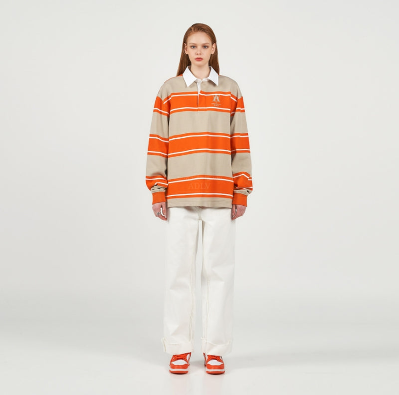 アクメドラビ(acme' de la vie) A LOGO EMBROIDERY STRIPE PATTERN POLO SHIRT ORANGE