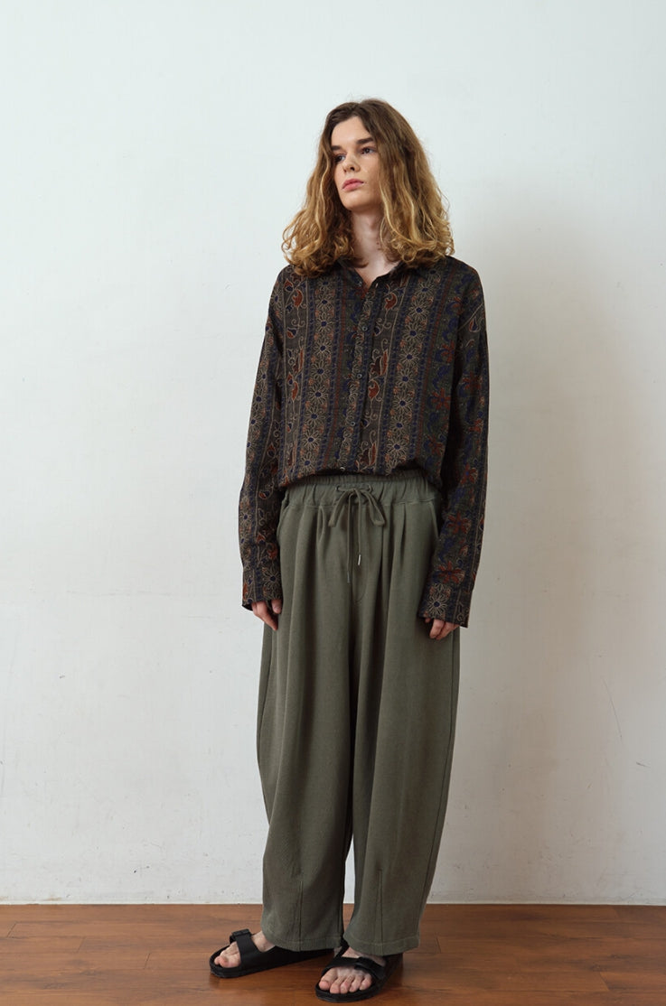 A NOTHING (エーナッシング) WOOD-CUT DROP-SHOULDER SHIRT (Khaki)